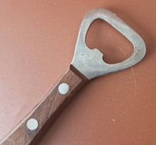 Load image into Gallery viewer, Vintage Bottle Opener Retro Wooden Handle 1970 Bar ware Kitchenalia Japan Made
