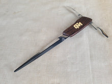 Load image into Gallery viewer, Vintage GM wooden handle letter opener with 2 extra attatchments , pocket knife and tin / bottle opener
