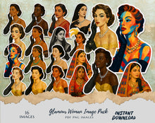 Load image into Gallery viewer, Glamour Woman Image Pack | Vintage Glamour Stickers | Retro Woman Clipart | Instant Download PNG PDF | Diverse Elegant Fashion Portraits
