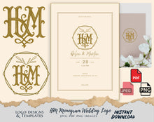 Load image into Gallery viewer, HM Monogram Wedding Logo &amp; Invitation Template Pack – Instant Digital Download
