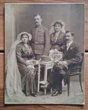 Load image into Gallery viewer, Antique Early 20th Century Wedding Portrait – Vintage Mounted Photograph – Formal Military &amp; Civil Wedding Couples
