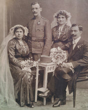 Load image into Gallery viewer, Antique Early 20th Century Wedding Portrait – Vintage Mounted Photograph – Formal Military &amp; Civil Wedding Couples
