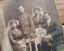 Load image into Gallery viewer, Antique Early 20th Century Wedding Portrait – Vintage Mounted Photograph – Formal Military &amp; Civil Wedding Couples
