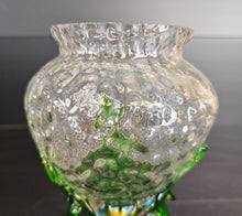Load image into Gallery viewer, Vintage Clear &amp; Green Glass Iridescent Footed Vase Textured Bubble Design 15.5cm High
