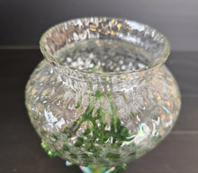 Load image into Gallery viewer, Vintage Clear &amp; Green Glass Iridescent Footed Vase Textured Bubble Design 15.5cm High
