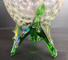 Load image into Gallery viewer, Vintage Clear &amp; Green Glass Iridescent Footed Vase Textured Bubble Design 15.5cm High
