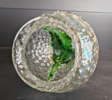 Load image into Gallery viewer, Vintage Clear &amp; Green Glass Iridescent Footed Vase Textured Bubble Design 15.5cm High

