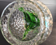 Load image into Gallery viewer, Vintage Clear &amp; Green Glass Iridescent Footed Vase Textured Bubble Design 15.5cm High
