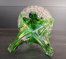 Load image into Gallery viewer, Vintage Clear &amp; Green Glass Iridescent Footed Vase Textured Bubble Design 15.5cm High
