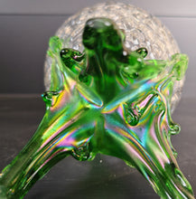 Load image into Gallery viewer, Vintage Clear &amp; Green Glass Iridescent Footed Vase Textured Bubble Design 15.5cm High
