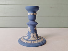 Load image into Gallery viewer, Vintage Wedgwood Blue Jasperware Candlestick Holder – Classical Greco-Roman Design, Made in England
