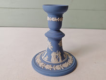 Load image into Gallery viewer, Vintage Wedgwood Blue Jasperware Candlestick Holder – Classical Greco-Roman Design, Made in England
