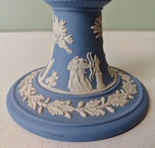 Load image into Gallery viewer, Vintage Wedgwood Blue Jasperware Candlestick Holder – Classical Greco-Roman Design, Made in England
