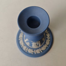 Load image into Gallery viewer, Vintage Wedgwood Blue Jasperware Candlestick Holder – Classical Greco-Roman Design, Made in England
