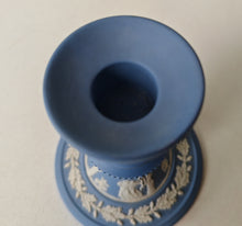 Load image into Gallery viewer, Vintage Wedgwood Blue Jasperware Candlestick Holder – Classical Greco-Roman Design, Made in England
