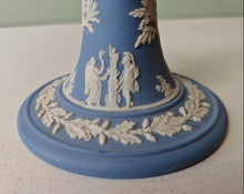 Load image into Gallery viewer, Vintage Wedgwood Blue Jasperware Candlestick Holder – Classical Greco-Roman Design, Made in England
