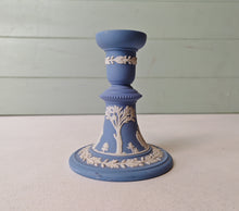 Load image into Gallery viewer, Vintage Wedgwood Blue Jasperware Candlestick Holder – Classical Greco-Roman Design, Made in England
