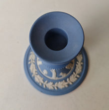 Load image into Gallery viewer, Vintage Wedgwood Blue Jasperware Candlestick Holder – Classical Greco-Roman Design, Made in England
