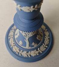 Load image into Gallery viewer, Vintage Wedgwood Blue Jasperware Candlestick Holder – Classical Greco-Roman Design, Made in England
