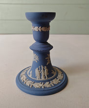 Load image into Gallery viewer, Vintage Wedgwood Blue Jasperware Candlestick Holder – Classical Greco-Roman Design, Made in England
