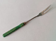Load image into Gallery viewer, Vintage Voos USA Stainless Steel Meat Fork with Green Wooden Handle – 34cm Long
