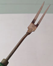 Load image into Gallery viewer, Vintage Voos USA Stainless Steel Meat Fork with Green Wooden Handle – 34cm Long
