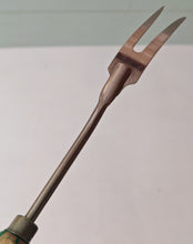 Load image into Gallery viewer, Vintage Voos USA Stainless Steel Meat Fork with Green Wooden Handle – 34cm Long
