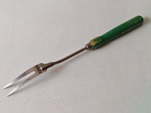 Load image into Gallery viewer, Vintage Voos USA Stainless Steel Meat Fork with Green Wooden Handle – 34cm Long
