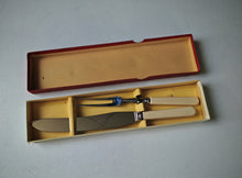Load image into Gallery viewer, Vintage Sheffield England Carving Knife &amp; Fork Set – Boxed, Bakelite Handles, Stainless Steel

