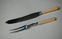 Load image into Gallery viewer, Vintage Sheffield England Carving Knife &amp; Fork Set – Boxed, Bakelite Handles, Stainless Steel
