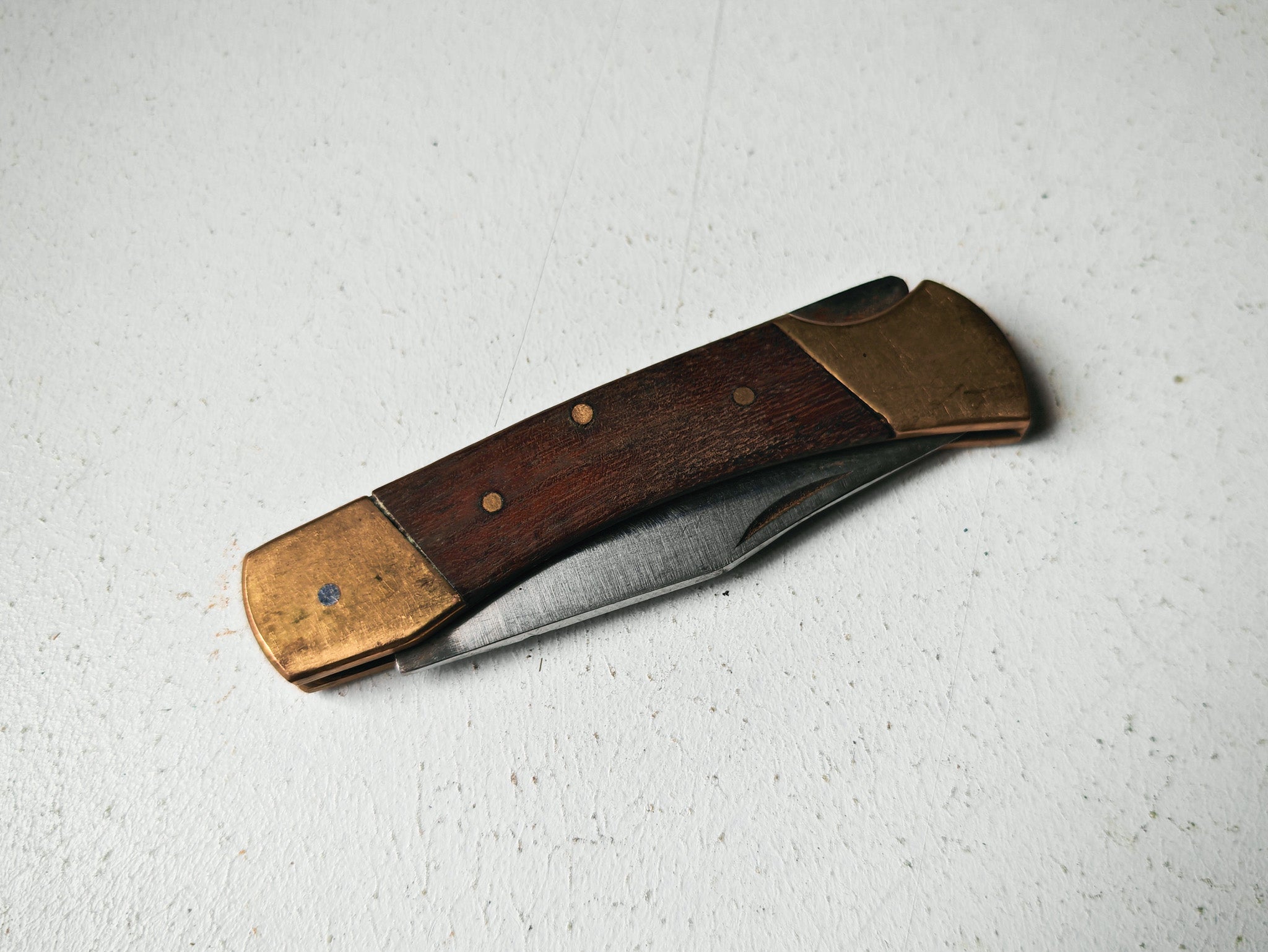 Vintage Folding Pocket Knife – Wood & Brass – 10cm Folded – Used