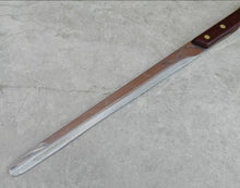 Load image into Gallery viewer, Vintage Friar Ham Slicer Knife with Original Sheath – Sheffield Steel – Wooden Handle – Sanders &amp; Bowers Ltd
