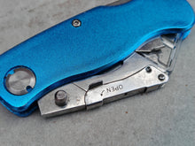Load image into Gallery viewer, Blue Folding Utility Knife – Multi-Tool Pocket Cutter with Belt Clip – Retractable Blade, Pat Pending Design
