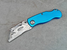 Load image into Gallery viewer, Blue Folding Utility Knife – Multi-Tool Pocket Cutter with Belt Clip – Retractable Blade, Pat Pending Design
