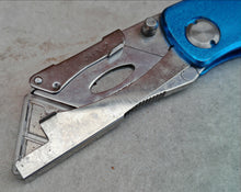Load image into Gallery viewer, Blue Folding Utility Knife – Multi-Tool Pocket Cutter with Belt Clip – Retractable Blade, Pat Pending Design
