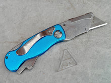 Load image into Gallery viewer, Blue Folding Utility Knife – Multi-Tool Pocket Cutter with Belt Clip – Retractable Blade, Pat Pending Design
