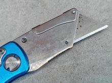 Load image into Gallery viewer, Blue Folding Utility Knife – Multi-Tool Pocket Cutter with Belt Clip – Retractable Blade, Pat Pending Design
