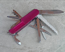 Load image into Gallery viewer, Vintage Multi-Tool Pocket Knife – 11 Function Folding Knife – Pink Textured Handle – Stainless Steel – Camping EDC Tool – Unbranded
