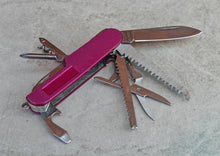 Load image into Gallery viewer, Vintage Multi-Tool Pocket Knife – 11 Function Folding Knife – Pink Textured Handle – Stainless Steel – Camping EDC Tool – Unbranded
