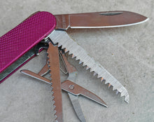 Load image into Gallery viewer, Vintage Multi-Tool Pocket Knife – 11 Function Folding Knife – Pink Textured Handle – Stainless Steel – Camping EDC Tool – Unbranded
