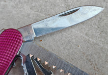 Load image into Gallery viewer, Vintage Multi-Tool Pocket Knife – 11 Function Folding Knife – Pink Textured Handle – Stainless Steel – Camping EDC Tool – Unbranded
