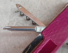 Load image into Gallery viewer, Vintage Multi-Tool Pocket Knife – 11 Function Folding Knife – Pink Textured Handle – Stainless Steel – Camping EDC Tool – Unbranded
