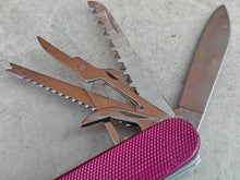 Load image into Gallery viewer, Vintage Multi-Tool Pocket Knife – 11 Function Folding Knife – Pink Textured Handle – Stainless Steel – Camping EDC Tool – Unbranded
