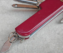 Load image into Gallery viewer, Vintage BPA EI Multi Tool Pocket Knife – 13-in-1 Folding Utility Knife – Red Handle – Stainless Steel – China Made – Collectible EDC Tool
