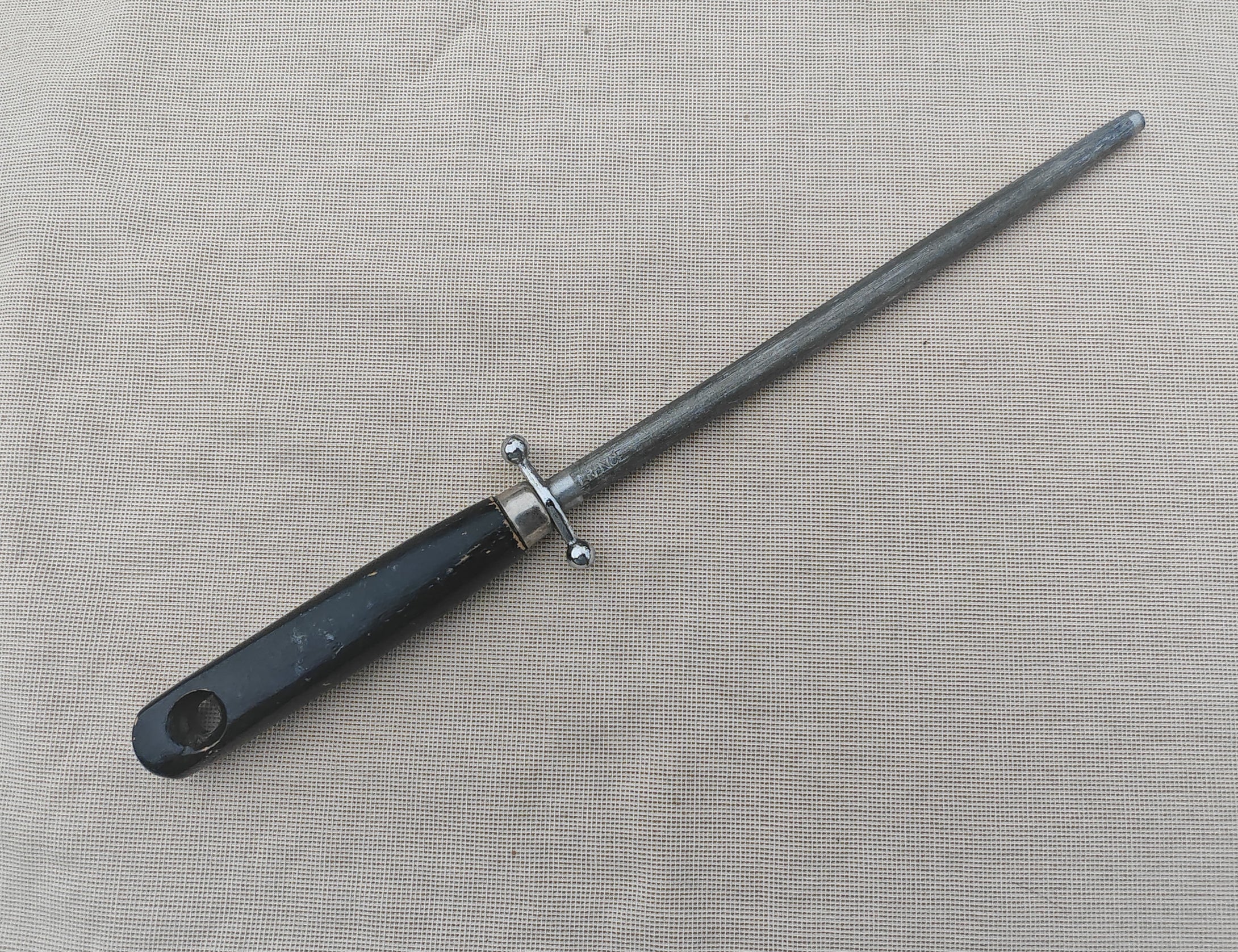 Vintage Knife Sharpening Steel – 32cm – Made in France – Black Handle with Guard