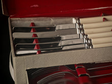 Load image into Gallery viewer, Vintage Montfort Sheffield Cutlery Set Stainless Steel Knives Forks Boxed Cream Handles
