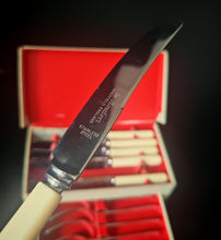 Load image into Gallery viewer, Vintage Montfort Sheffield Cutlery Set Stainless Steel Knives Forks Boxed Cream Handles
