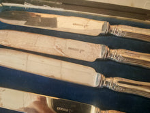 Load image into Gallery viewer, Vintage Walker &amp; Hall Sheffield Silver Plate Knife Set Boxed 5 Knives (1 Missing) 18cm
