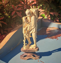 Load image into Gallery viewer, Vintage Asian Fisherman Figurine Resin or Bone Effect Scholar Statue with Fish Carved Figure 19.5cm
