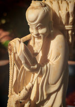Load image into Gallery viewer, Vintage Asian Fisherman Figurine Resin or Bone Effect Scholar Statue with Fish Carved Figure 19.5cm
